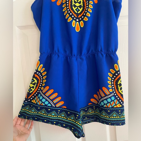 Dashiki Blue Geometric Romper - Picture 4 of 6